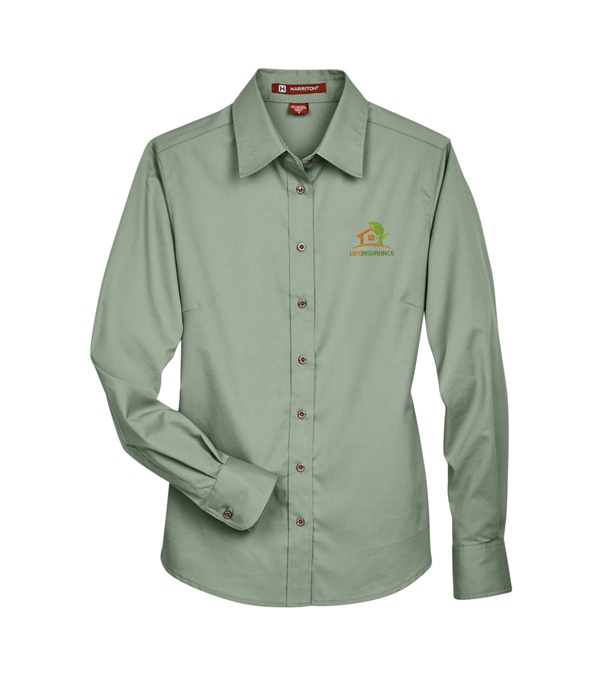 Harriton Ladies' Easy Blend Long-Sleeve Twill Shirt with Stain-Release - Embroidery