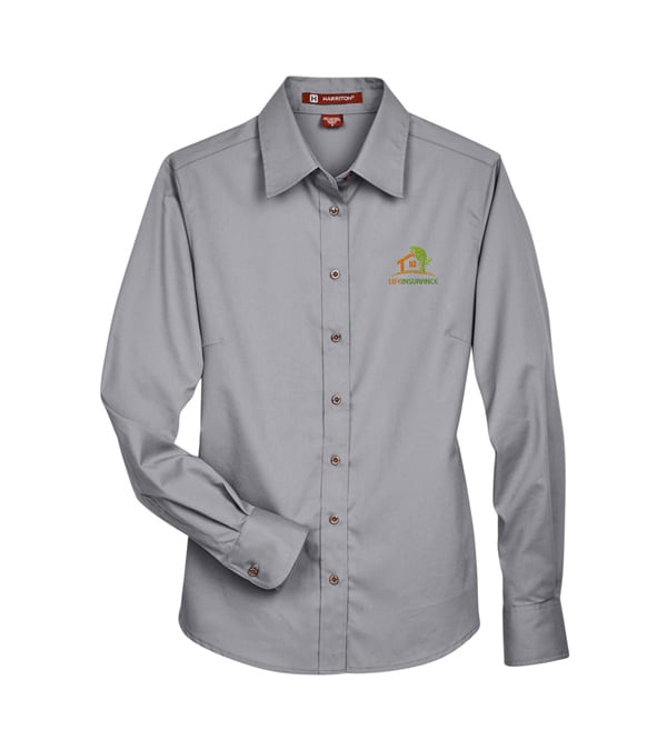 Harriton Ladies' Easy Blend Long-Sleeve Twill Shirt with Stain-Release - Embroidery