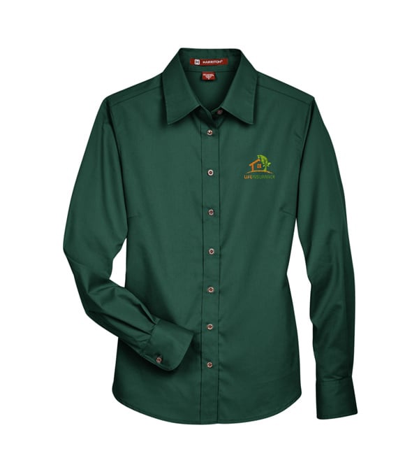Harriton Ladies' Easy Blend Long-Sleeve Twill Shirt with Stain-Release - Embroidery