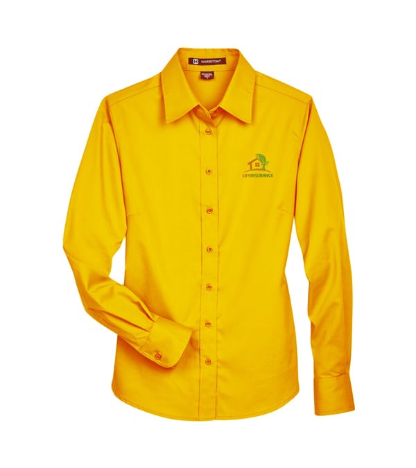 Harriton Ladies' Easy Blend Long-Sleeve Twill Shirt with Stain-Release - Embroidery