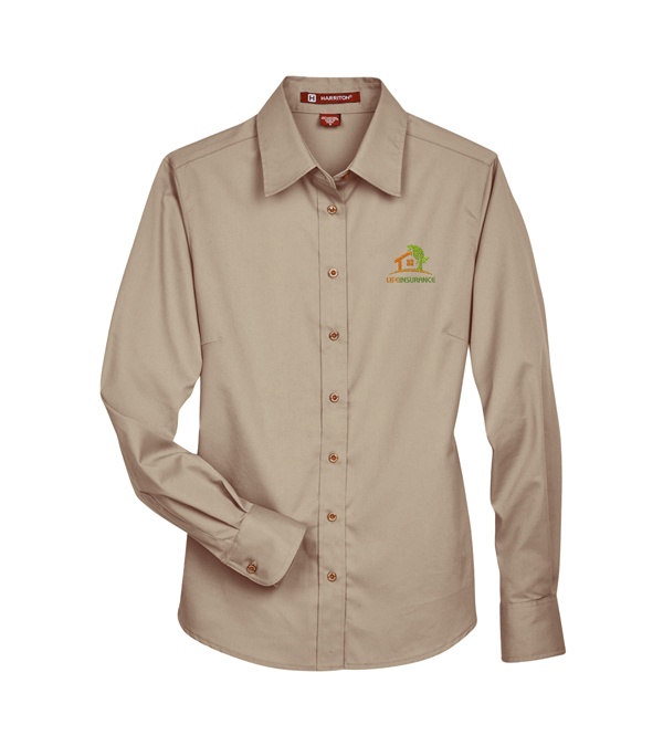 Harriton Ladies' Easy Blend Long-Sleeve Twill Shirt with Stain-Release - Embroidery