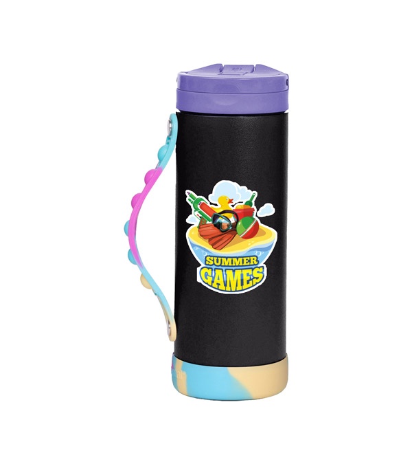 Elemental 14 oz. Iconic Pop Fidget Bottle w/ Drinking Spout and Straw - Full Color Imprint