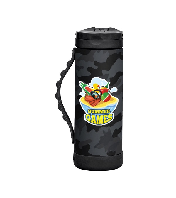 Elemental 14 oz. Iconic Pop Fidget Bottle w/ Drinking Spout and Straw - Full Color Imprint