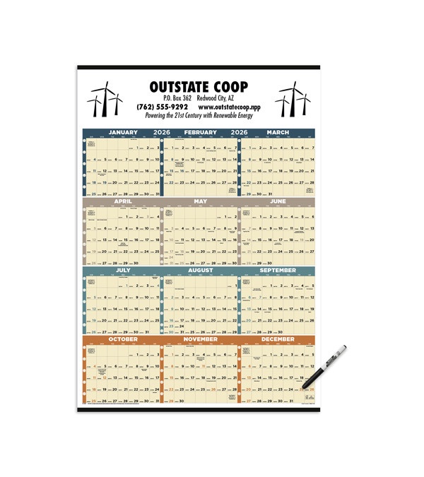 Time Management Span-A-Year Calendar (Laminated w/ Marker) 2026