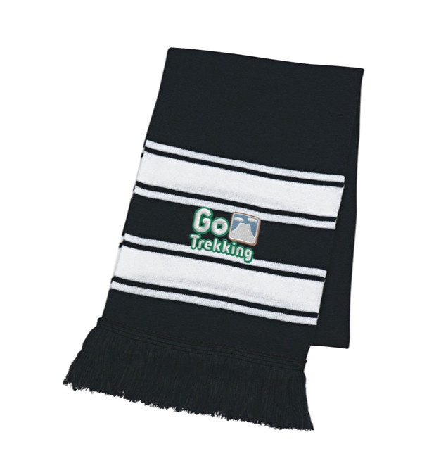 Two-Tone Knit Scarf with Fringe - Embroidered
