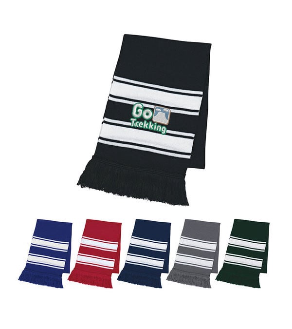 Two-Tone Knit Scarf with Fringe - Embroidered