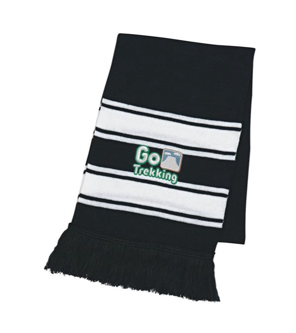 Two-Tone Knit Scarf with Fringe - Embroidered