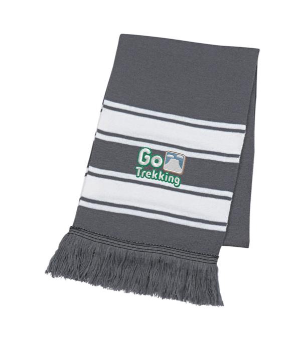 Two-Tone Knit Scarf with Fringe - Embroidered