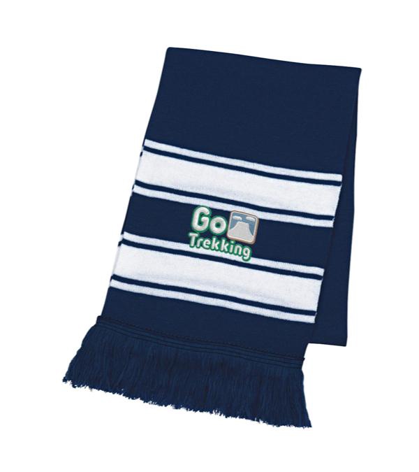 Two-Tone Knit Scarf with Fringe - Embroidered