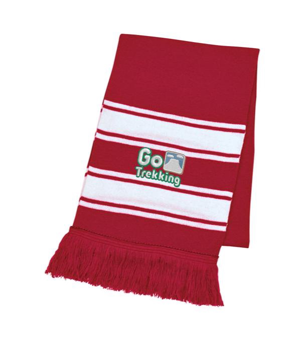 Two-Tone Knit Scarf with Fringe - Embroidered