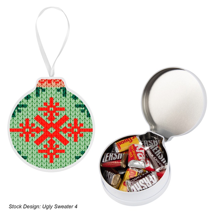 Happy Holidays Full Color Ornament Tin With Candy