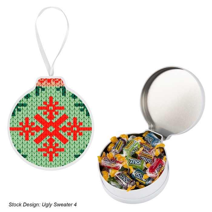 Happy Holidays Full Color Ornament Tin With Candy