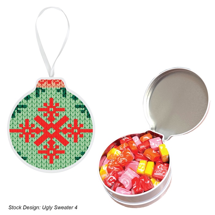 Happy Holidays Full Color Ornament Tin With Candy