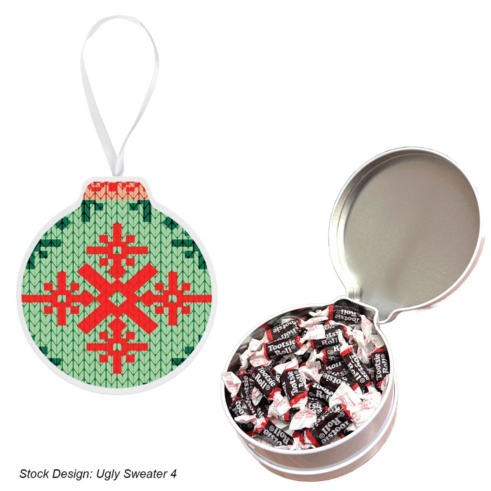Happy Holidays Full Color Ornament Tin With Candy