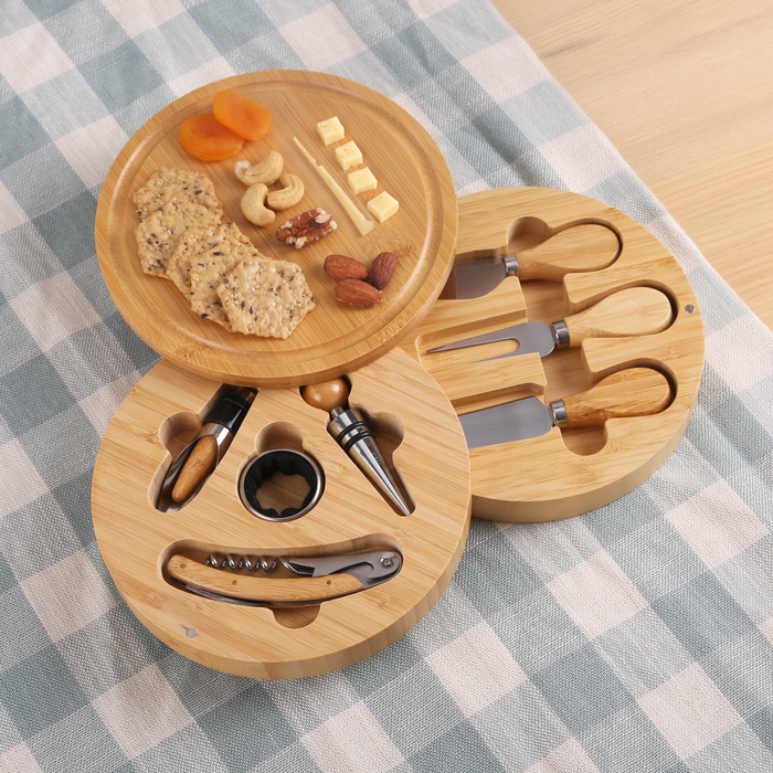 8-Piece Swivel Top Bamboo Cheese Board Set