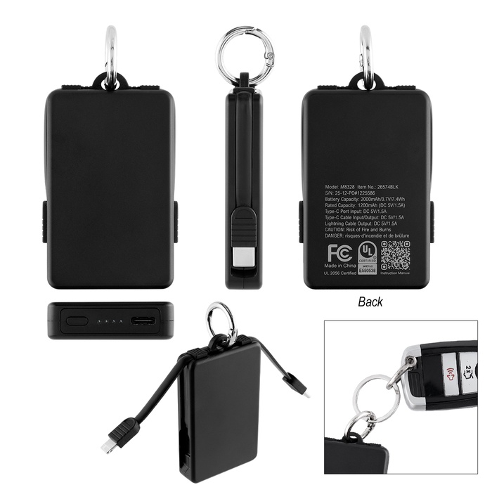 2,000 mAh UL Listed Power Bank Key Ring