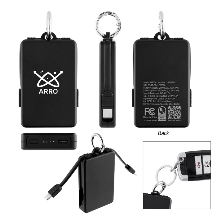 2,000 mAh UL Listed Power Bank Key Ring