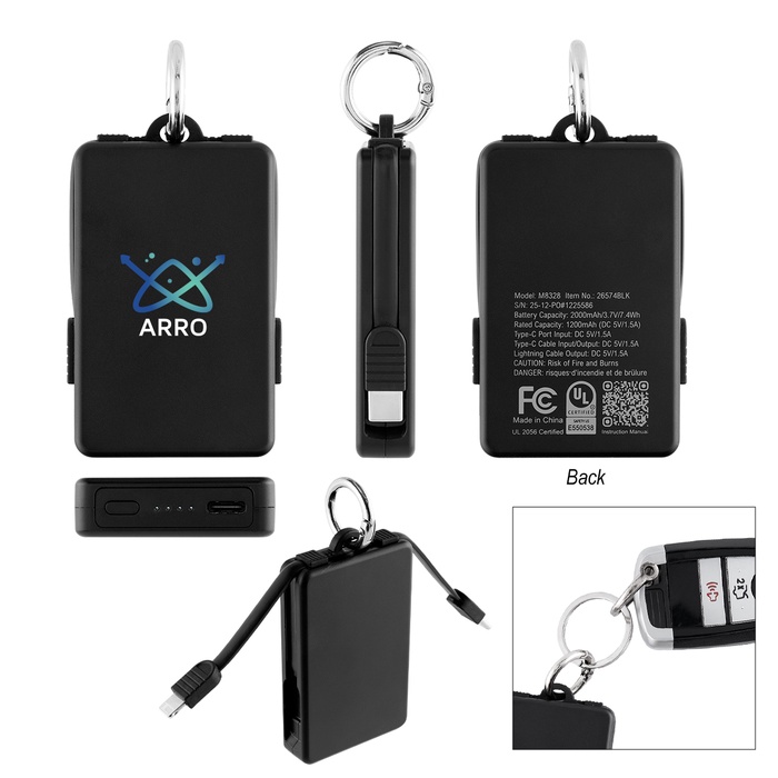 2,000 mAh UL Listed Power Bank Key Ring