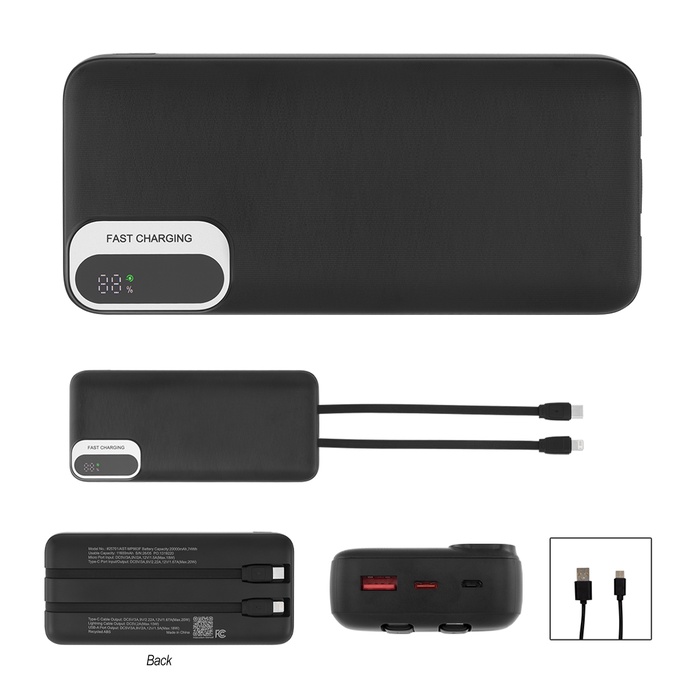 20,000 mAh rABS Power Bank With Built-In Cables