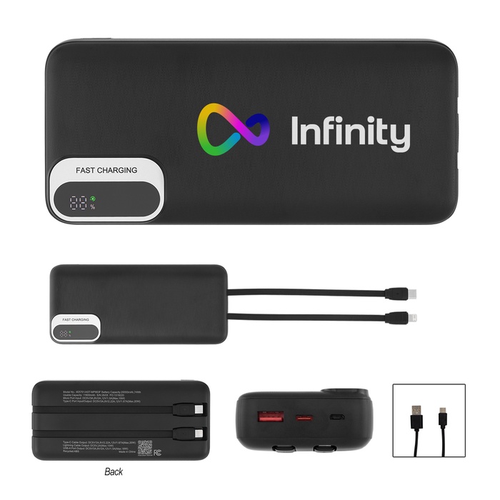 20,000 mAh rABS Power Bank With Built-In Cables