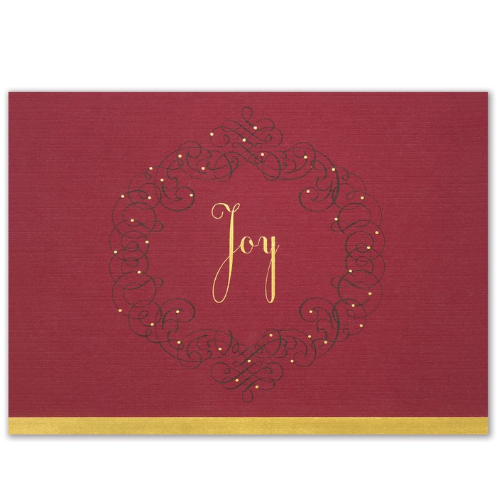 Premium Burgundy Joy Wreath Holiday Card