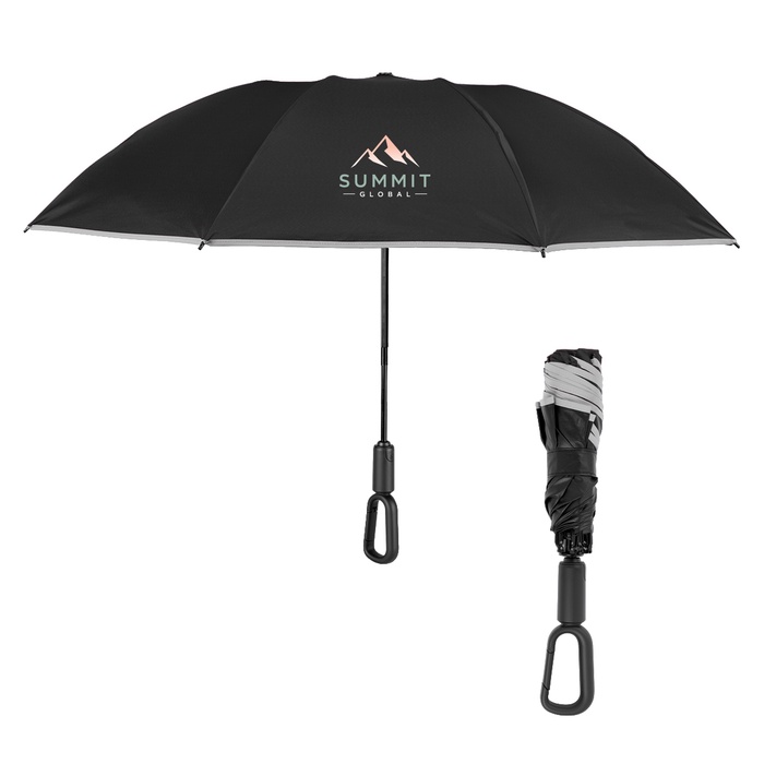 46" Arc Telescopic Inversion Umbrella With Carabiner Handle And 100% rPET Canopy