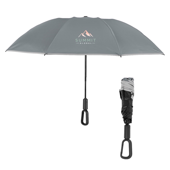 46" Arc Telescopic Inversion Umbrella With Carabiner Handle And 100% rPET Canopy