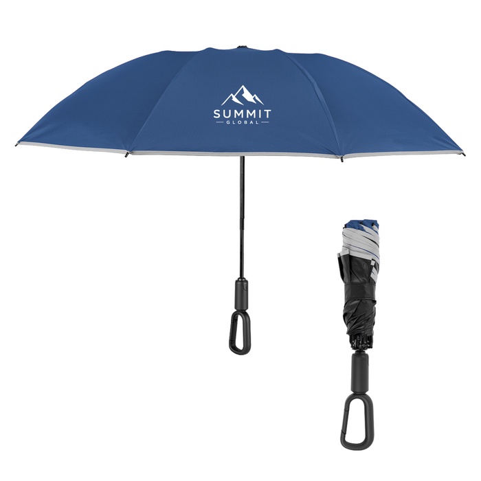 46" Arc Telescopic Inversion Umbrella With Carabiner Handle And 100% rPET Canopy