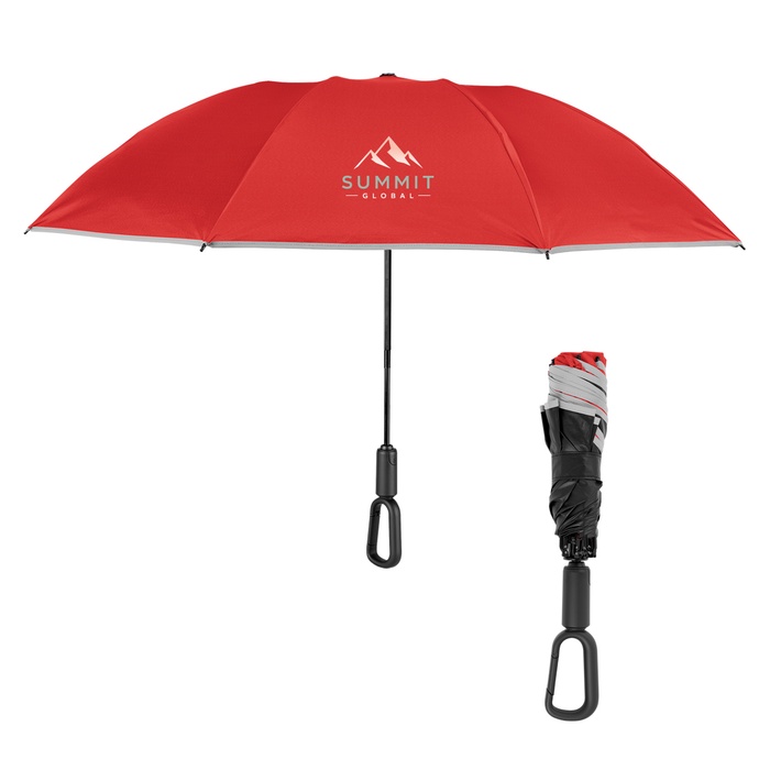 46" Arc Telescopic Inversion Umbrella With Carabiner Handle And 100% rPET Canopy
