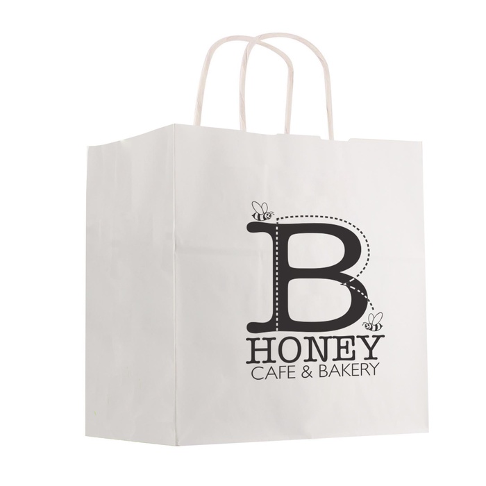 Kraft Paper White Shopping Bag - 10"x 10"