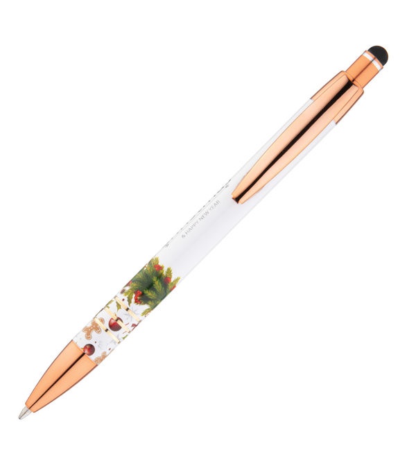 Festive Merry Christmas & Happy New Year Stylus Copper Pen - Full Color Imprint