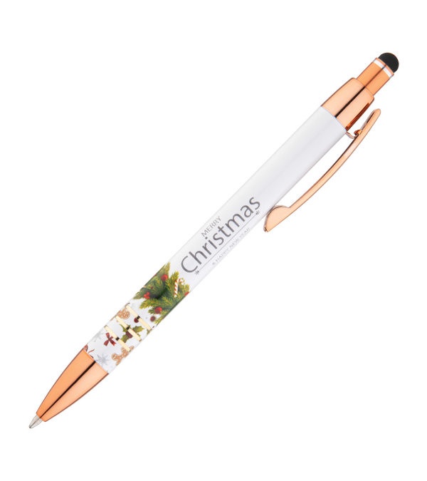 Festive Merry Christmas & Happy New Year Stylus Copper Pen - Full Color Imprint