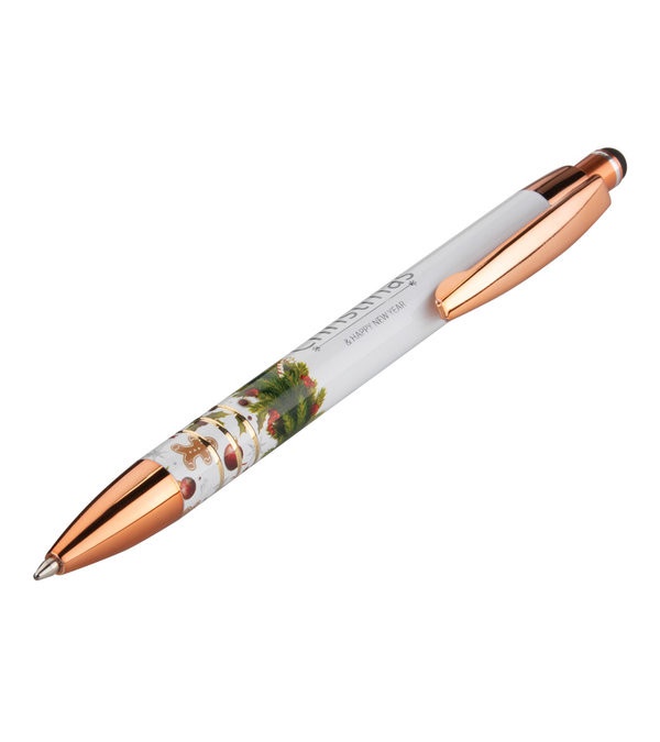 Festive Merry Christmas & Happy New Year Stylus Copper Pen - Full Color Imprint