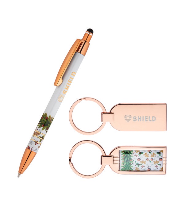 Merry Christmas & Happy New Year Copper Pen & Festive Key ring Set - 24 Hour Rush