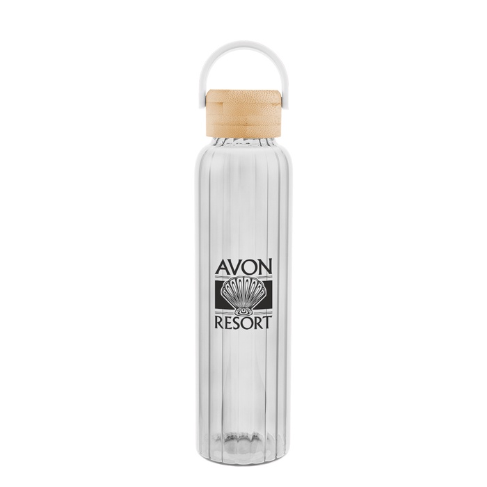 20 Oz. Ribbed Borosilicate Glass Bottle With Bamboo Lid