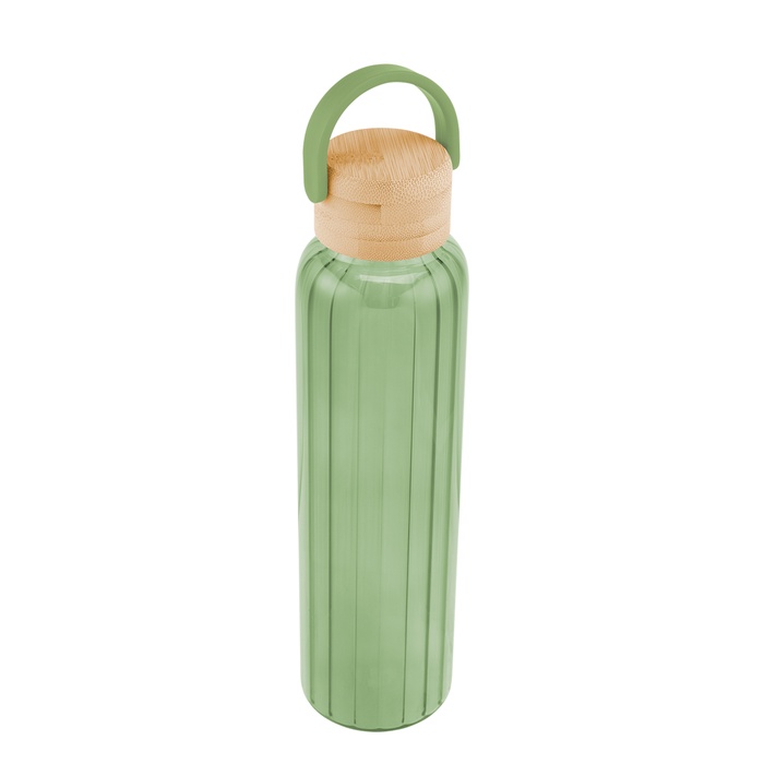 20 Oz. Ribbed Borosilicate Glass Bottle With Bamboo Lid