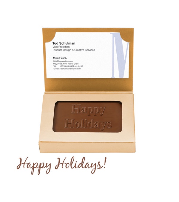 Gold Chocolate Business Card Box-Happy Holidays