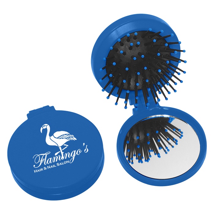 Custom Folding Hair Brush with Mirror 2-In-1 Kit