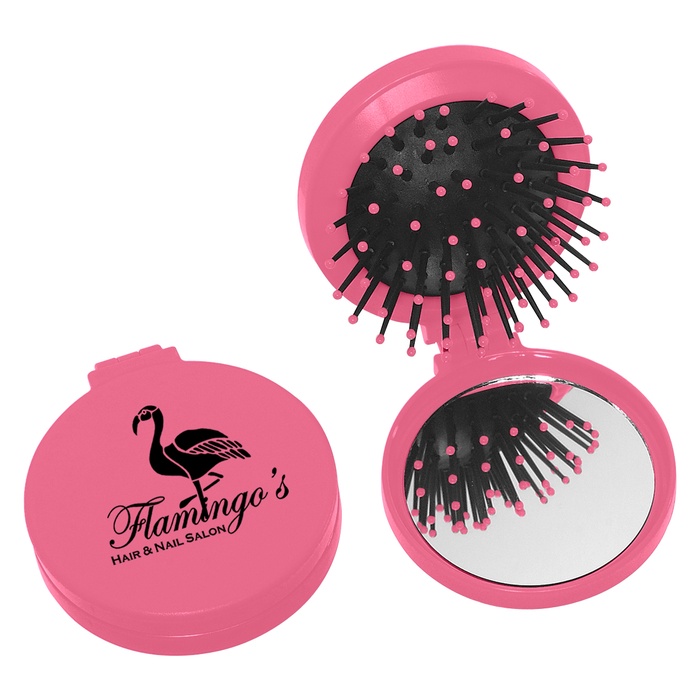 Custom Folding Hair Brush with Mirror 2-In-1 Kit