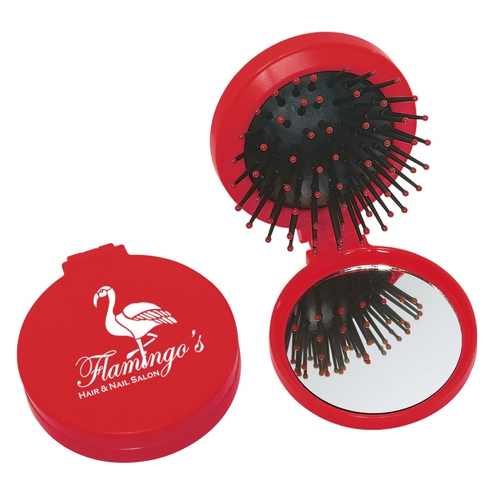 Custom Folding Hair Brush with Mirror 2-In-1 Kit
