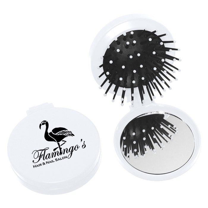 Custom Folding Hair Brush with Mirror 2-In-1 Kit