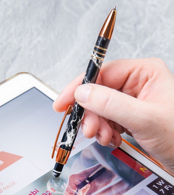 Cambria Marble Stylus Copper Pen - Full Color Imprint