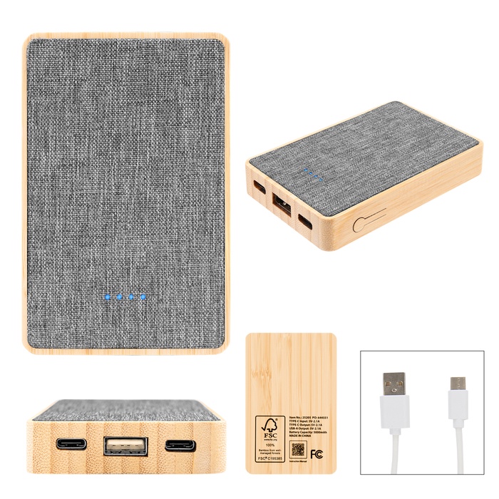 5000 mAh Bamboo & Recycled Fabric Power Bank