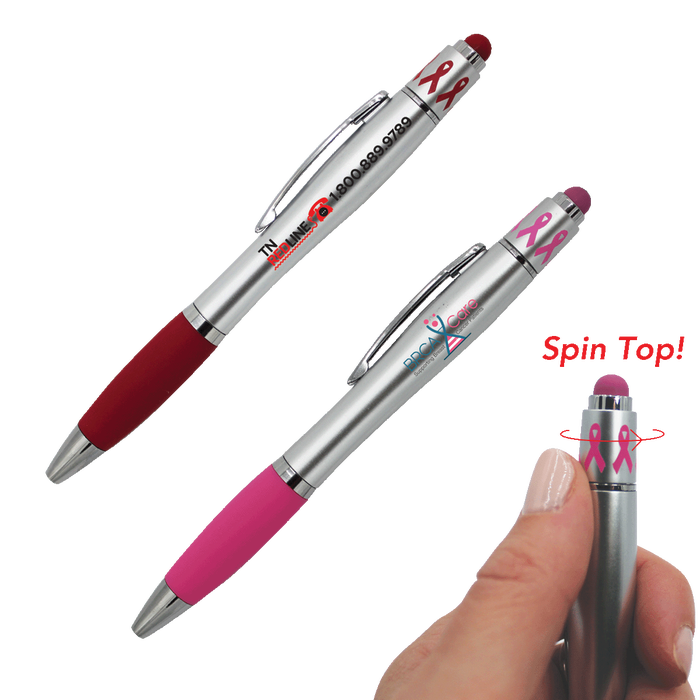 Ribbon Spin Top Pen with Stylus-Full Color