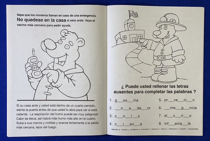 Libro para colorear y de actividades sobre seguridad contra incendios