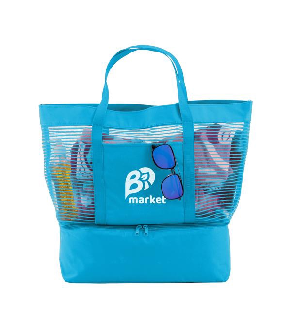 2 In 1 Striped Mesh Beach Bag Cooler