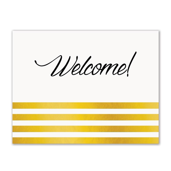 Welcome Greeting Card-Gold/White Stripes
