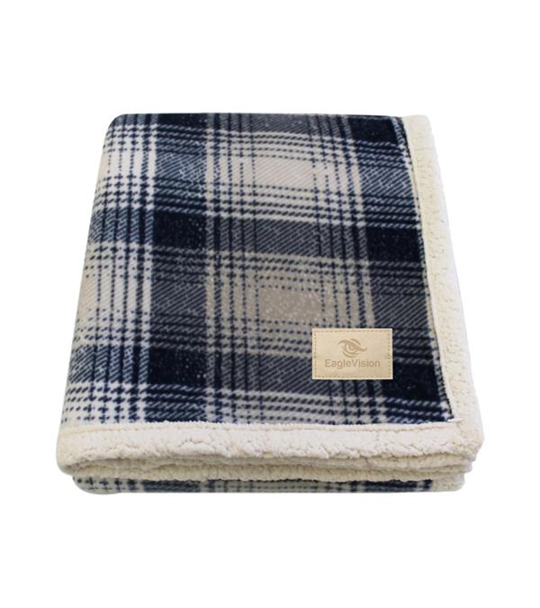Cottage Plaid Sherpa Blanket with Champagne Color Patch
