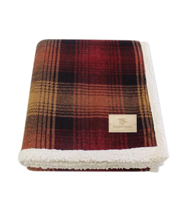 Cottage Plaid Sherpa Blanket with Champagne Color Patch