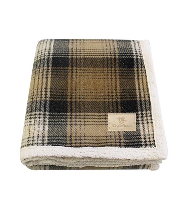 Cottage Plaid Sherpa Blanket with Champagne Color Patch